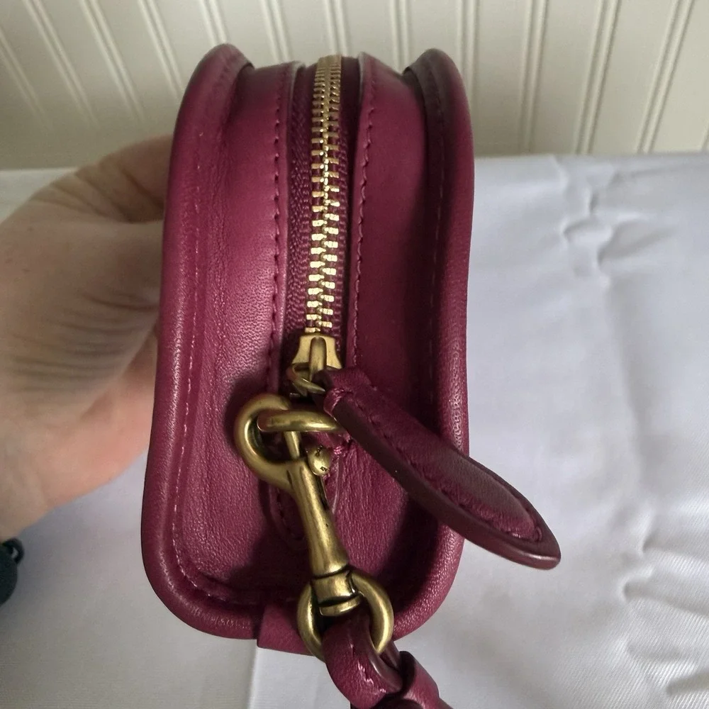 Coach Magenta Pink Glovetanned Leather Half Moon Mini Pouch Wristlet Bag Wallet